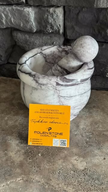 Handcrafted Leylak Marble Mortar from Polen Stone Adds Natural Elegance to Kitchens