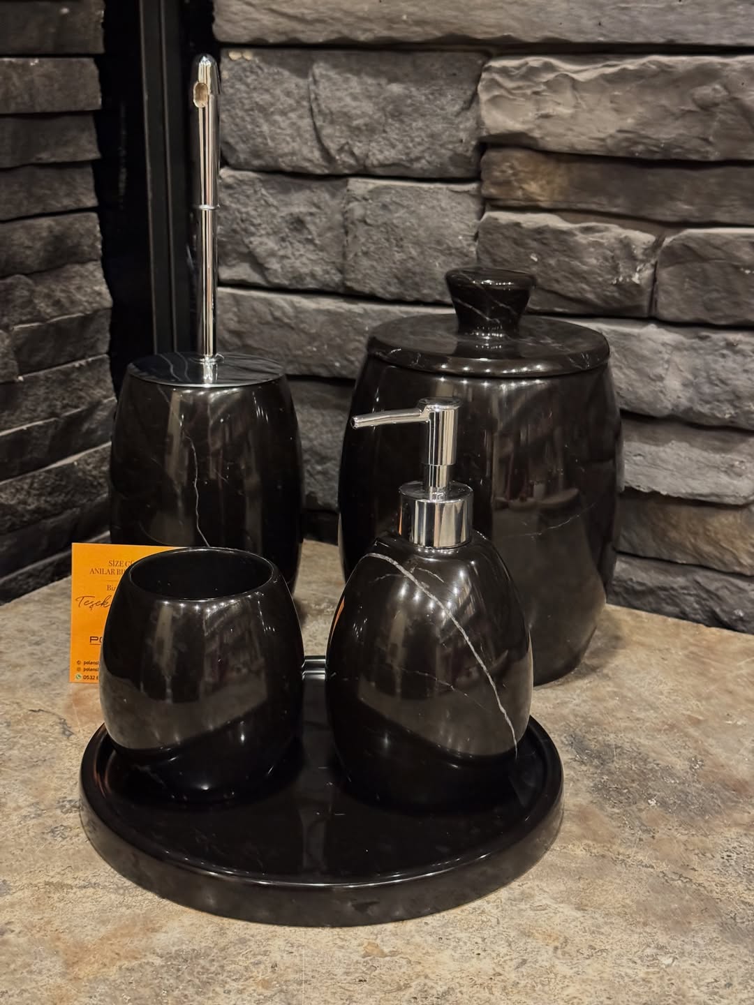 Luxury Bathroom Set Crafted from Natural Black Marble Gains Popularity